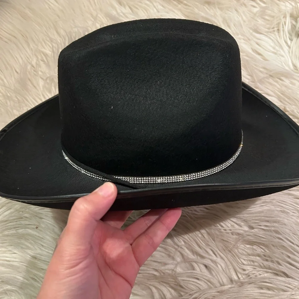Black Cowboy Hat with Rhinestone Band - Picture 2 of 3